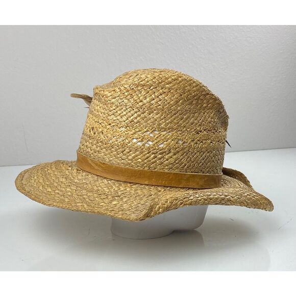 Hats by Shorer Straw Cowboy Western Hat Made in Italy Tan 7 1/8 Feather ER2316 - Picture 3 of 10